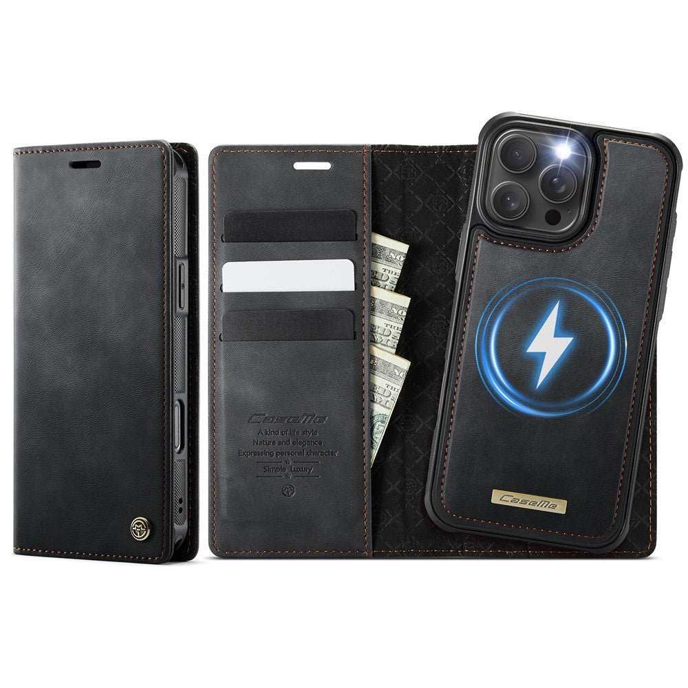 For iPhone 16 Pro Case CASEME C49  Compatible with MagSafe RFID Blocking Detachable Wallet Leather Phone Cover - TechGearPal