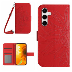 Étui portefeuille en cuir PU imprimé tournesol pour Samsung Galaxy S25 FE, avec bandoulière 