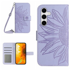Étui portefeuille en cuir PU imprimé tournesol pour Samsung Galaxy S25 FE, avec bandoulière 