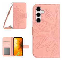 Étui portefeuille en cuir PU imprimé tournesol pour Samsung Galaxy S25 FE, avec bandoulière 