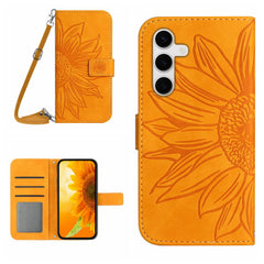 Étui portefeuille en cuir PU imprimé tournesol pour Samsung Galaxy S25 FE, avec bandoulière 