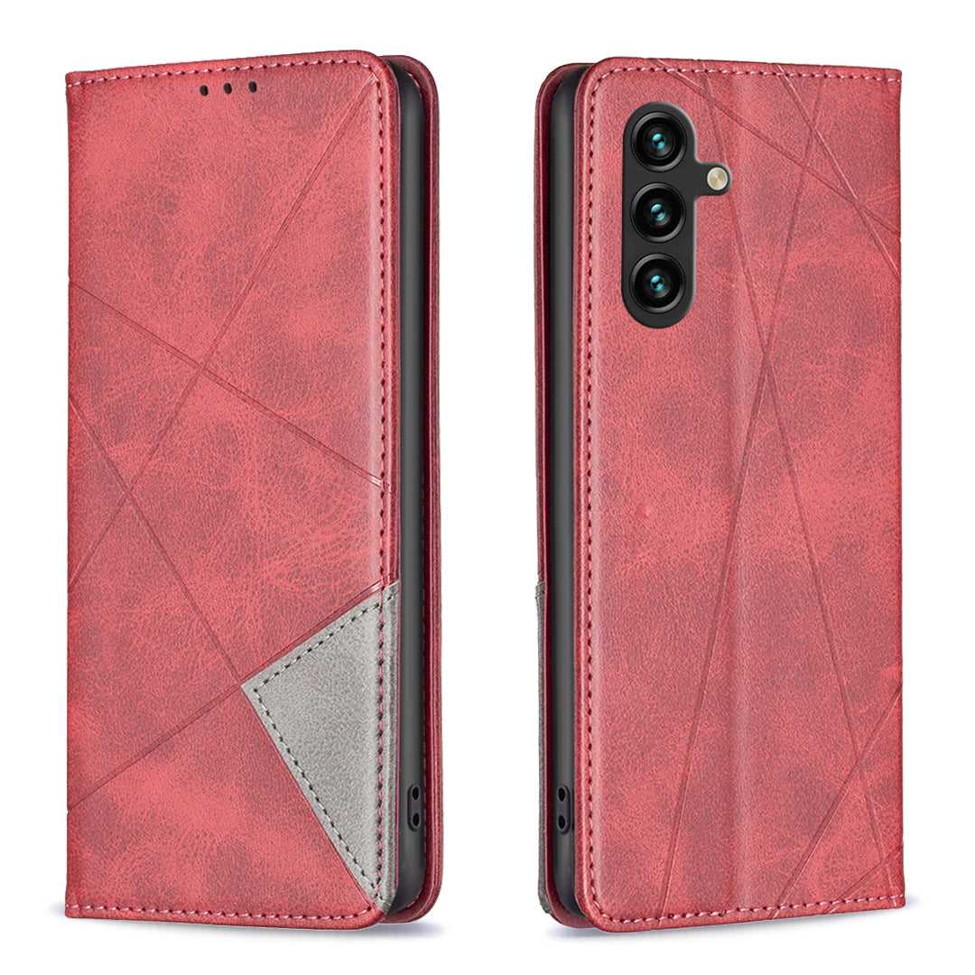 For Samsung Galaxy S25 FE Case Card Slots Geometry Imprint Leather Phone Cover - TechGearPal