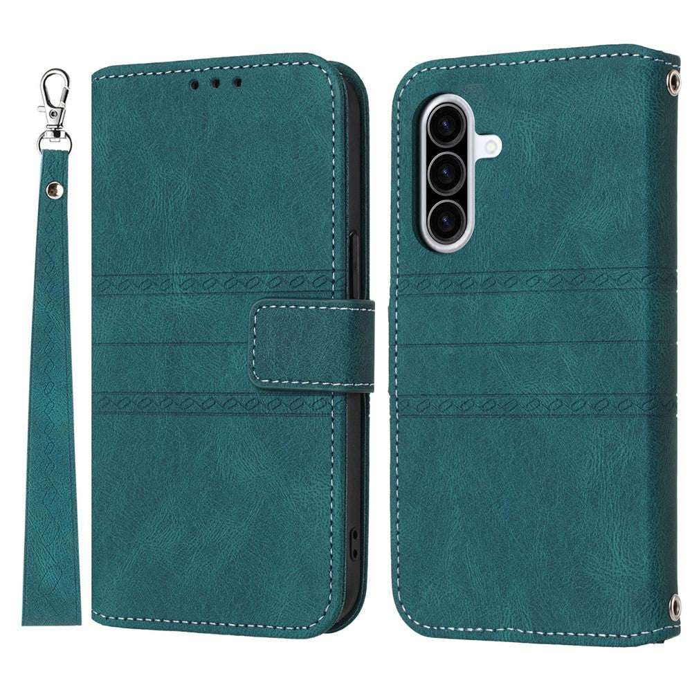 For Samsung Galaxy A17 5G / A17 4G / A26 5G Case Wallet Skin-Touch Leather Imprinted Phone Cover with Wrist Strap - TechGearPal