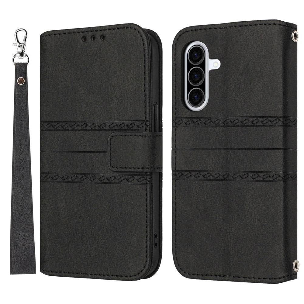 For Samsung Galaxy A17 5G / A26 5G Case Wallet Skin-Touch Leather Imprinted Phone Cover with Wrist Strap