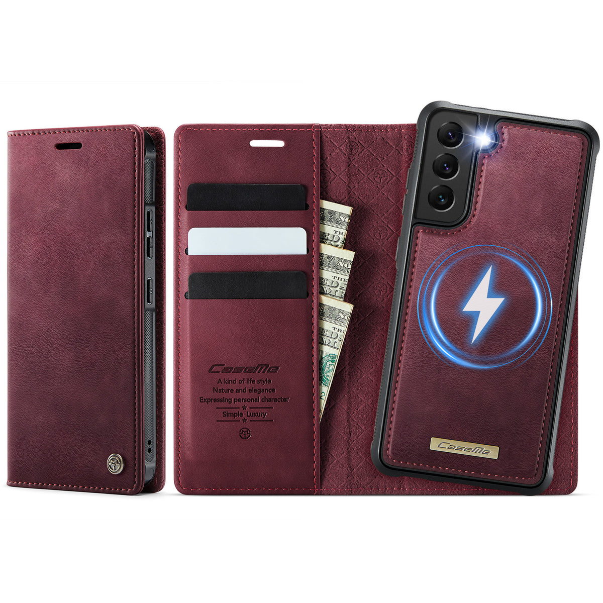 For Samsung Galaxy S22+ 5G Case CASEME C49 Magnetic Case RFID Blocking Detachable Wallet Leather Phone Cover - TechGearPal