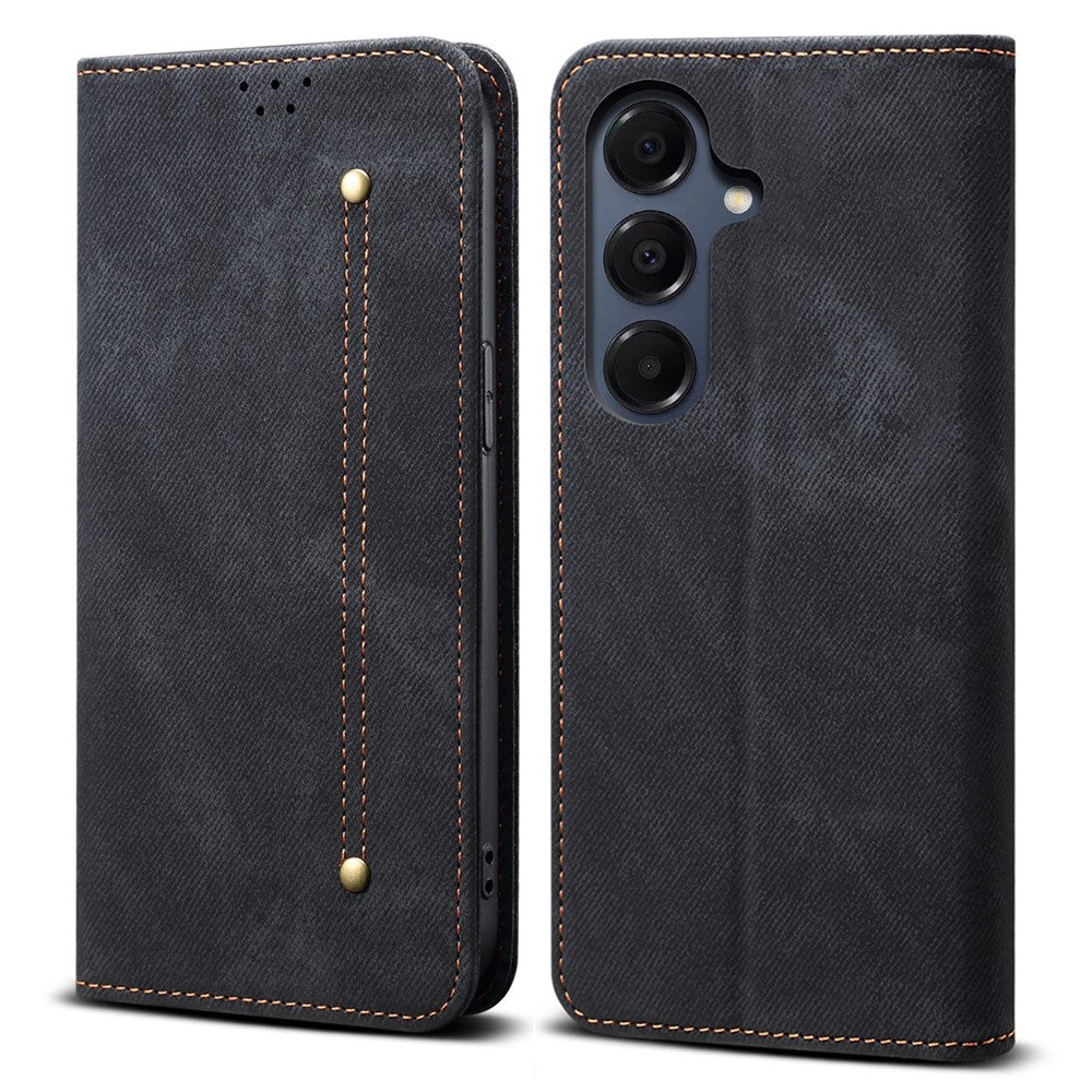 Coque en cuir anti-rayures pour Samsung Galaxy S25 FE, texture jean, support 