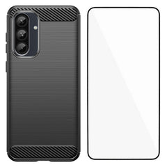 Für Samsung Galaxy A36 5G Hülle mit Displayschutzfolie WANLONFENG LS-Serie Großes Linsenloch Gebürstete Textur TPU-Telefonabdeckung 