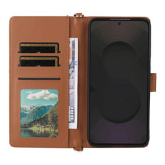 Für Samsung Galaxy S25 FE Hülle mit Schulter-/Handschlaufe Leder Handyhülle Stand Wallet 