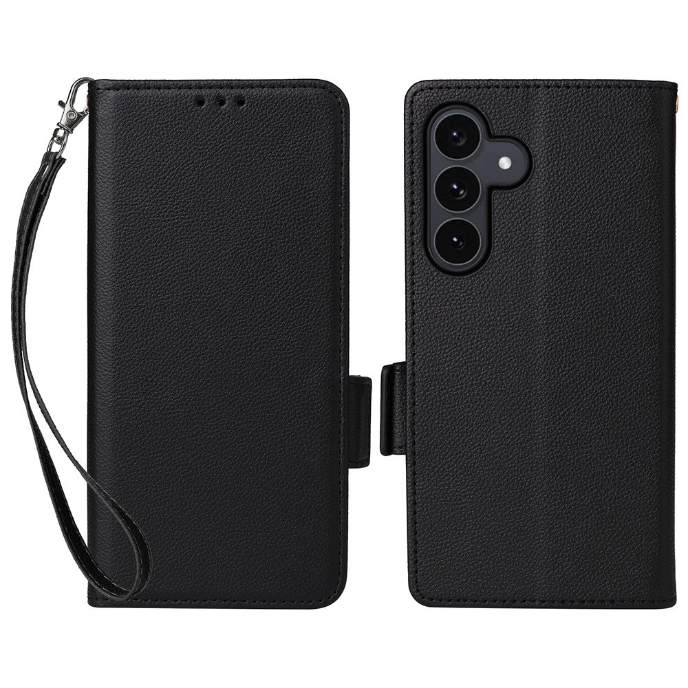 Für Samsung Galaxy S25 FE Hülle mit Handschlaufe Litchi Texture PU Leder Brieftasche Telefonabdeckung 