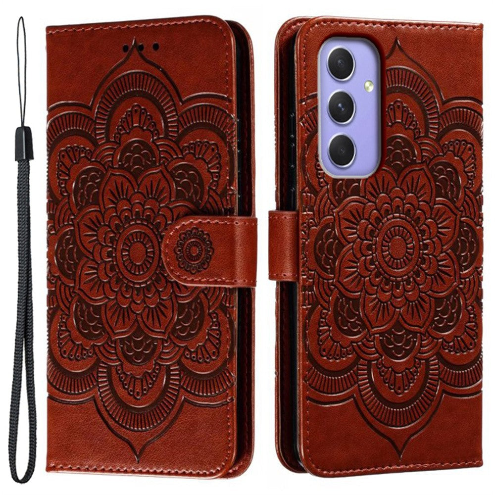 For Samsung Galaxy S25 FE Case PU Leather Mandala Imprinted Design Wallet Phone Cover with Wrist Strap - TechGearPal