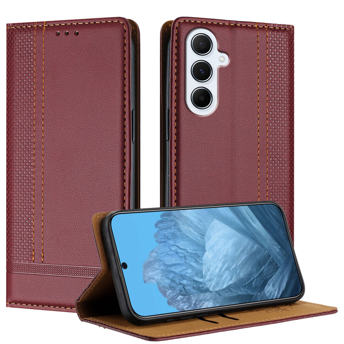 For Samsung Galaxy A17 5G / A26 5G Case L-Shaped Grid Pattern Leather Stand Phone Cover with Card Slots