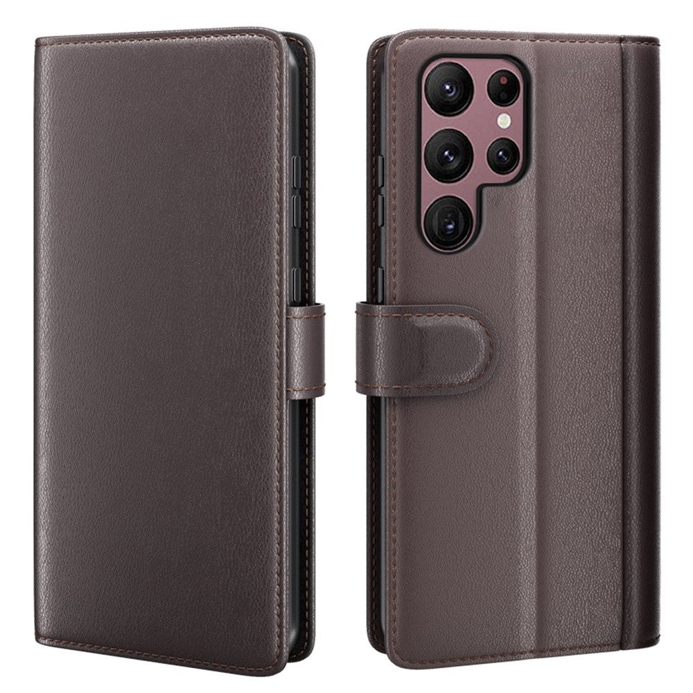 For Samsung Galaxy S23 Ultra Case Genuine Split Leather Phone Cover with Wallet Stand - TechGearPal