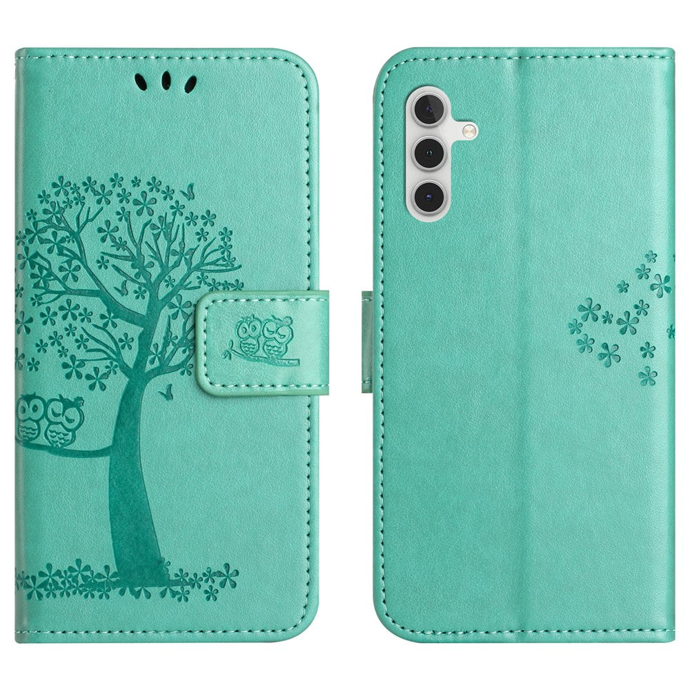 For Samsung Galaxy S25 FE Case PU Leather Owl Tree Imprinted Wallet Phone Cover with Strap - TechGearPal