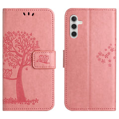 For Samsung Galaxy S25 FE Case PU Leather Owl Tree Imprinted Wallet Phone Cover with Strap