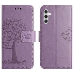 For Samsung Galaxy S25 FE Case PU Leather Owl Tree Imprinted Wallet Phone Cover with Strap