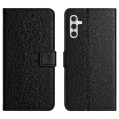 Für Samsung Galaxy S25 FE Hülle PU Leder Brieftasche Handyhülle Litchi Textur, Schwarz 