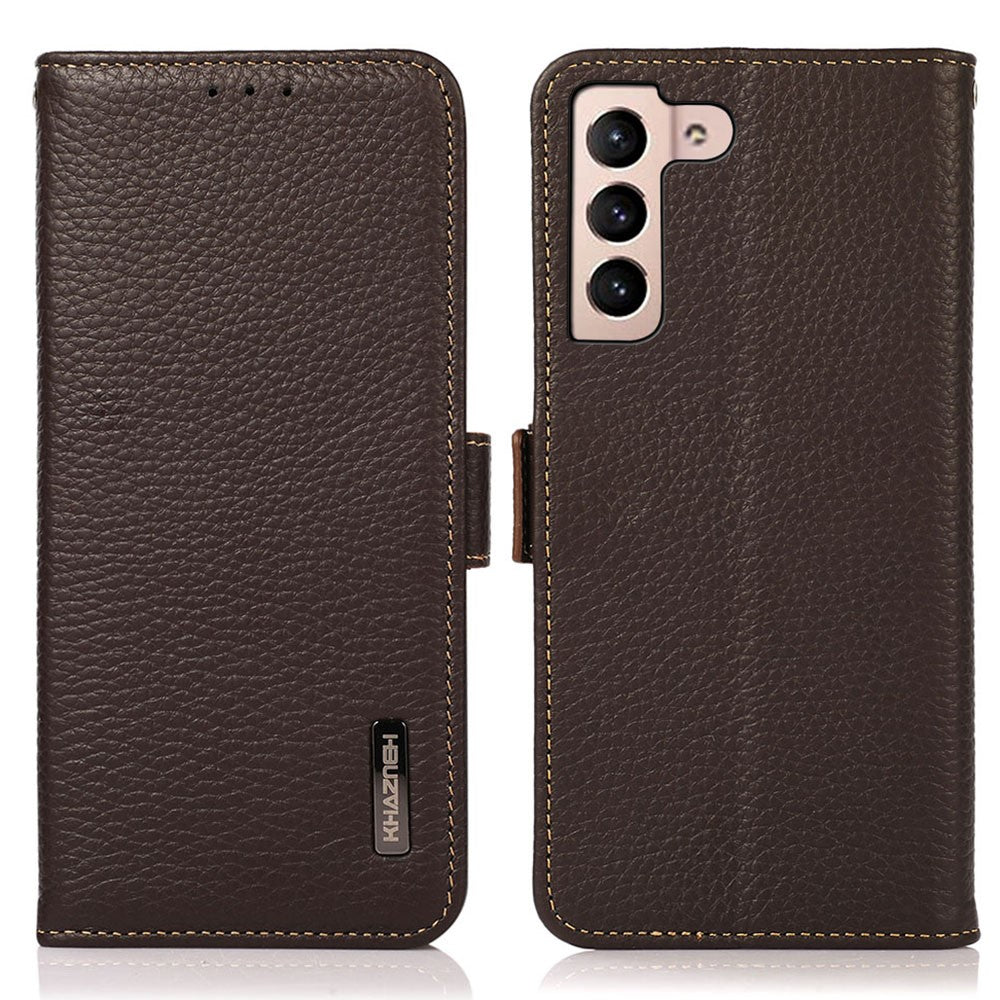 KHAZNEH For Samsung Galaxy S25 FE Phone Case Genuine Cow Leather Cover RFID Blocking