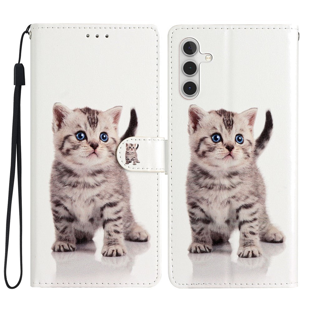 Étui portefeuille en cuir PU avec motif imprimé et sangle pour Samsung Galaxy S25 FE 