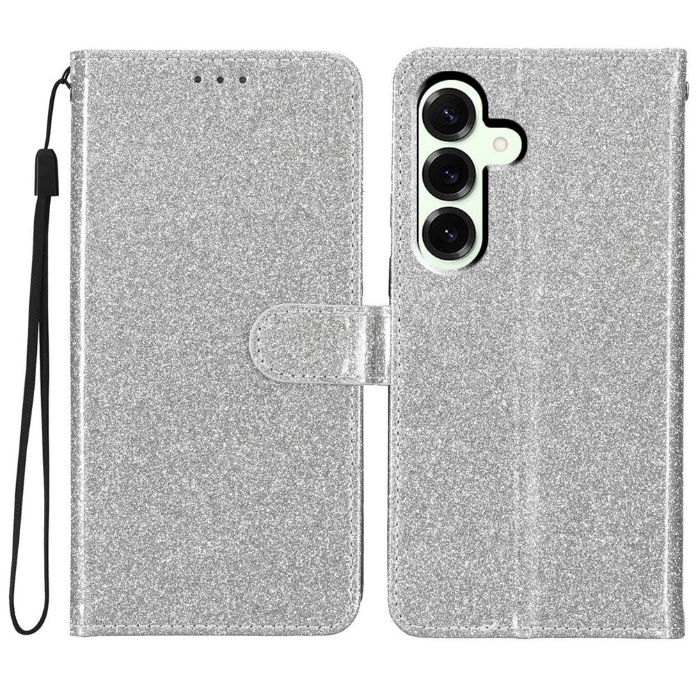 For Samsung Galaxy S25 FE Wallet Case Glitter Anti-Scratch Leather Stand Phone Cover with Strap