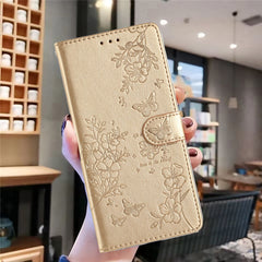 For Samsung Galaxy S25 FE Wallet Phone Case Butterfly Floral Imprint Leather Flip Cover with Strap