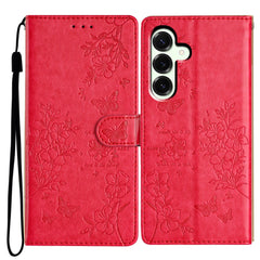 For Samsung Galaxy S25 FE Wallet Phone Case Butterfly Floral Imprint Leather Flip Cover with Strap
