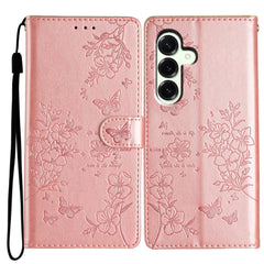 For Samsung Galaxy S25 FE Wallet Phone Case Butterfly Floral Imprint Leather Flip Cover with Strap