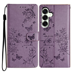 For Samsung Galaxy S25 FE Wallet Phone Case Butterfly Floral Imprint Leather Flip Cover with Strap