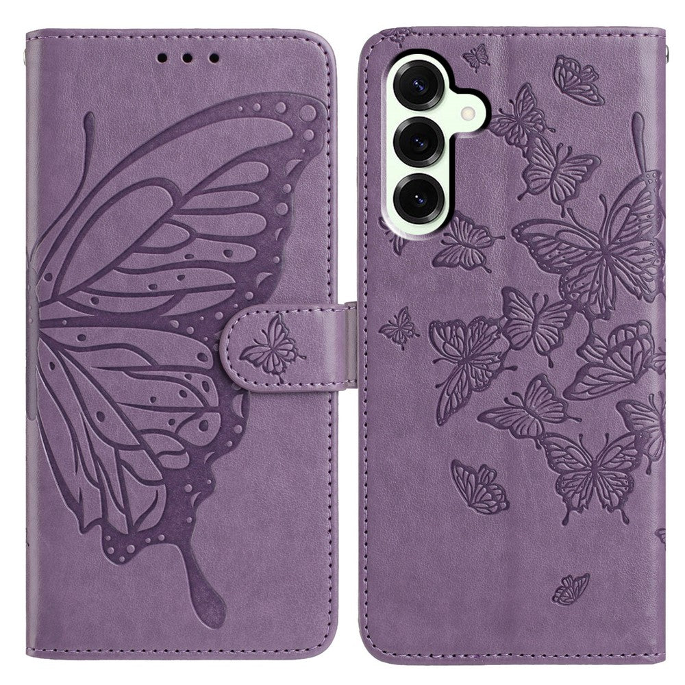 For Samsung Galaxy S25 FE Case Butterfly Imprinted Wallet Stand PU Leather Flip Phone Cover with Strap