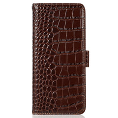 For Samsung Galaxy S25 FE Case RFID Blocking Wallet Crocodile Texture Genuine Cow Leather Phone Cover