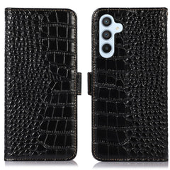 For Samsung Galaxy S25 FE Case RFID Blocking Wallet Crocodile Texture Genuine Cow Leather Phone Cover