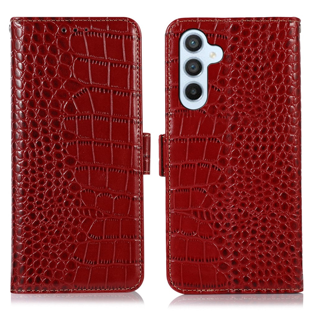 For Samsung Galaxy S25 FE Case RFID Blocking Wallet Crocodile Texture Genuine Cow Leather Phone Cover