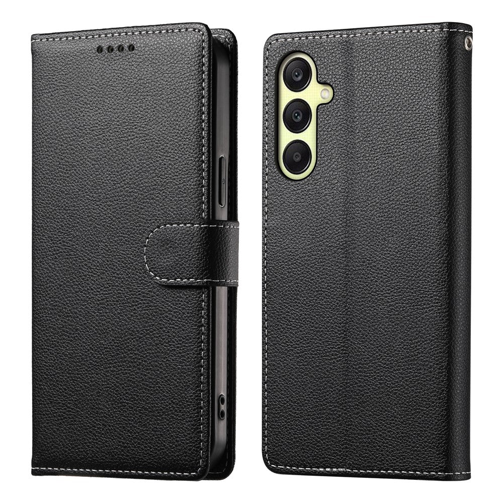 For Samsung Galaxy A17 5G / A17 4G / A26 5G Case Magnetic Snap Litchi Texture Leather Wallet Phone Cover with Wrist Strap