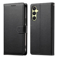For Samsung Galaxy A17 5G / A26 5G Case Magnetic Snap Litchi Texture Leather Wallet Phone Cover with Wrist Strap
