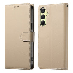 For Samsung Galaxy A17 5G / A26 5G Case Magnetic Snap Litchi Texture Leather Wallet Phone Cover with Wrist Strap