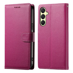 For Samsung Galaxy A17 5G / A26 5G Case Magnetic Snap Litchi Texture Leather Wallet Phone Cover with Wrist Strap