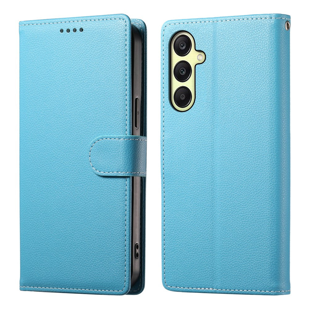 For Samsung Galaxy A17 5G / A26 5G Case Magnetic Snap Litchi Texture Leather Wallet Phone Cover with Wrist Strap