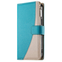 For Samsung Galaxy S25 FE Case Zipper Wallet Color Splicing Leather Flip Phone Cover with Straps