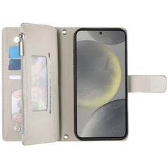 For Samsung Galaxy S25 FE Case Zipper Wallet Color Splicing Leather Flip Phone Cover with Straps