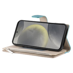 For Samsung Galaxy S25 FE Case Zipper Wallet Color Splicing Leather Flip Phone Cover with Straps