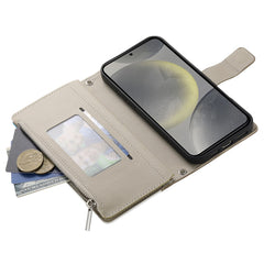 For Samsung Galaxy S25 FE Case Zipper Wallet Color Splicing Leather Flip Phone Cover with Straps