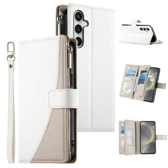 For Samsung Galaxy S25 FE Case Zipper Wallet Color Splicing Leather Flip Phone Cover with Straps