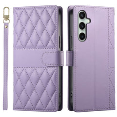 For Samsung Galaxy S25 FE Case Rhombus Stitching Wallet Stand Leather Phone Cover with Long  /  Short Strap