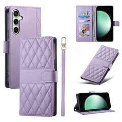For Samsung Galaxy S25 FE Case Rhombus Stitching Wallet Stand Leather Phone Cover with Long  /  Short Strap