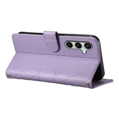 For Samsung Galaxy S25 FE Case Rhombus Stitching Wallet Stand Leather Phone Cover with Long  /  Short Strap