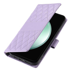For Samsung Galaxy S25 FE Case Rhombus Stitching Wallet Stand Leather Phone Cover with Long  /  Short Strap