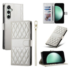 For Samsung Galaxy S25 FE Case Rhombus Stitching Wallet Stand Leather Phone Cover with Long  /  Short Strap