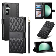 For Samsung Galaxy S25 FE Case Rhombus Stitching Wallet Stand Leather Phone Cover with Long  /  Short Strap
