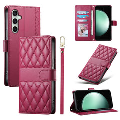 For Samsung Galaxy S25 FE Case Rhombus Stitching Wallet Stand Leather Phone Cover with Long  /  Short Strap
