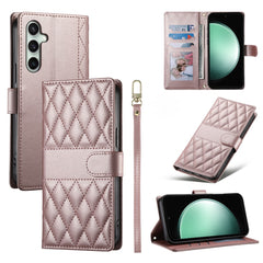 For Samsung Galaxy S25 FE Case Rhombus Stitching Wallet Stand Leather Phone Cover with Long  /  Short Strap