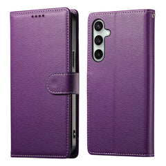 For Samsung Galaxy S25 FE Case Magnetic Snap Litchi Texture Leather Wallet Phone Cover with Wrist Strap